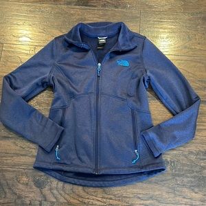 The North Face Women's Dark Blue Full-Zip Fleece Jacket with Teal Accents